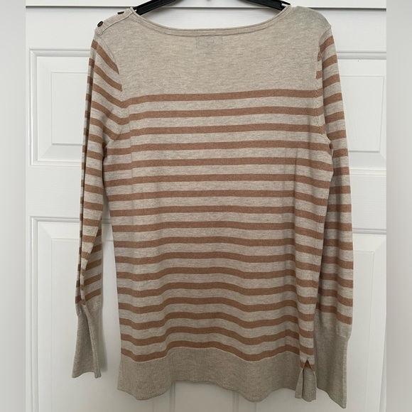 ANA long sleeve scoop neck top tee tunic sweater size Large- oatmeal and camel - Picture 6 of 9